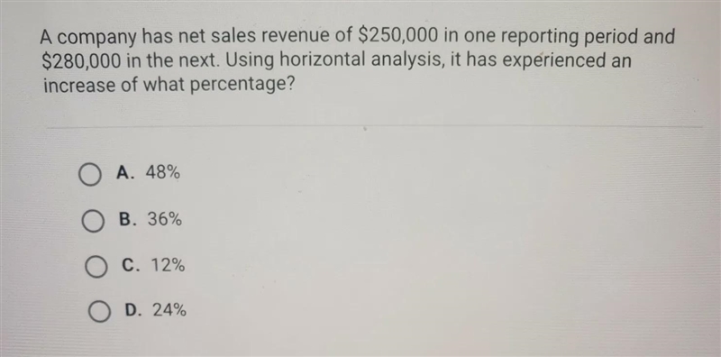 A company has net sales revenue of $250000 in 1 reporting. And 280000 in the next-example-1