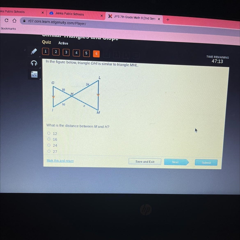 What is the distance between M and H-example-1