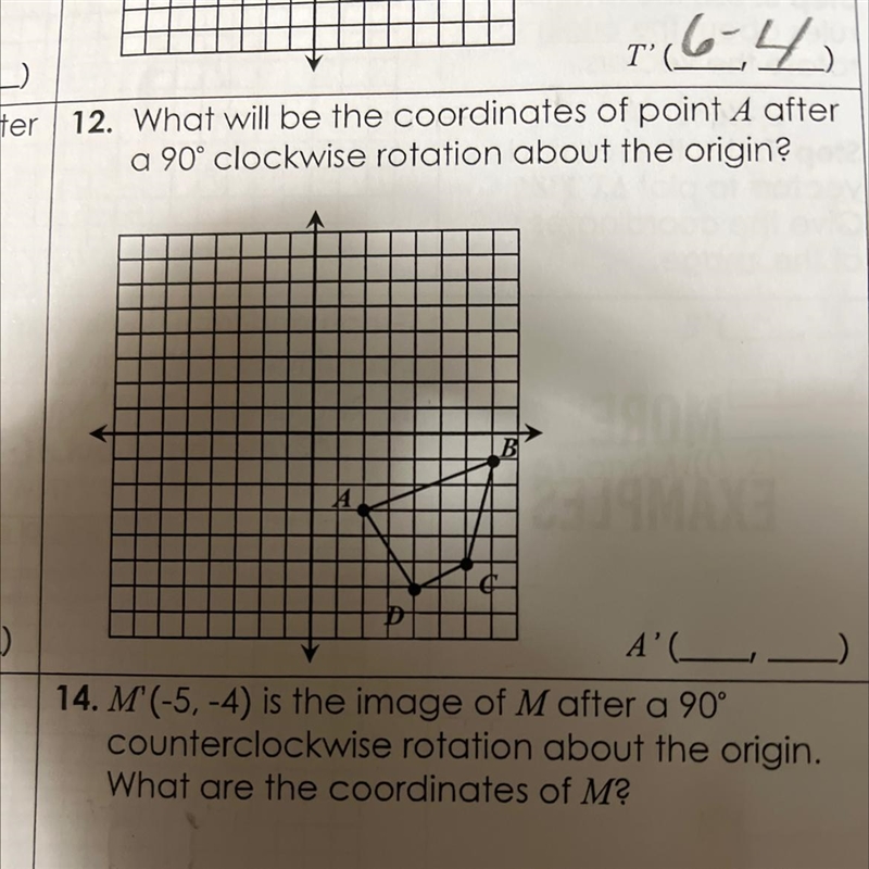 What will be the coordinates of point a after a 90° clockwise rotation about the origin-example-1