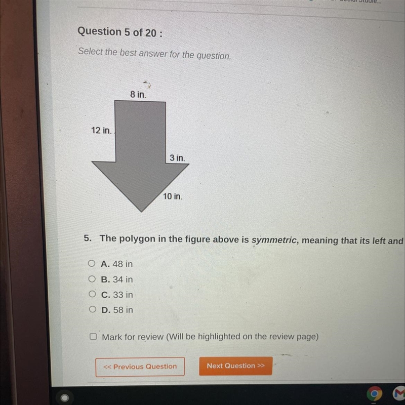 8 in12 in3 in10 inThis polygon is symmetric meaning that it’s left and right sides-example-1