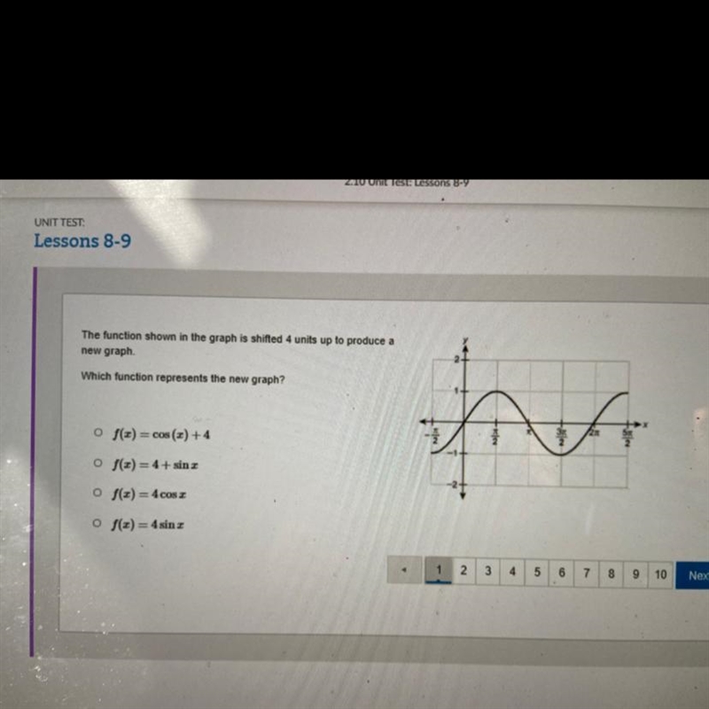 The function shown in the graph is shifted 4 units up to produce a new graph. Which-example-1