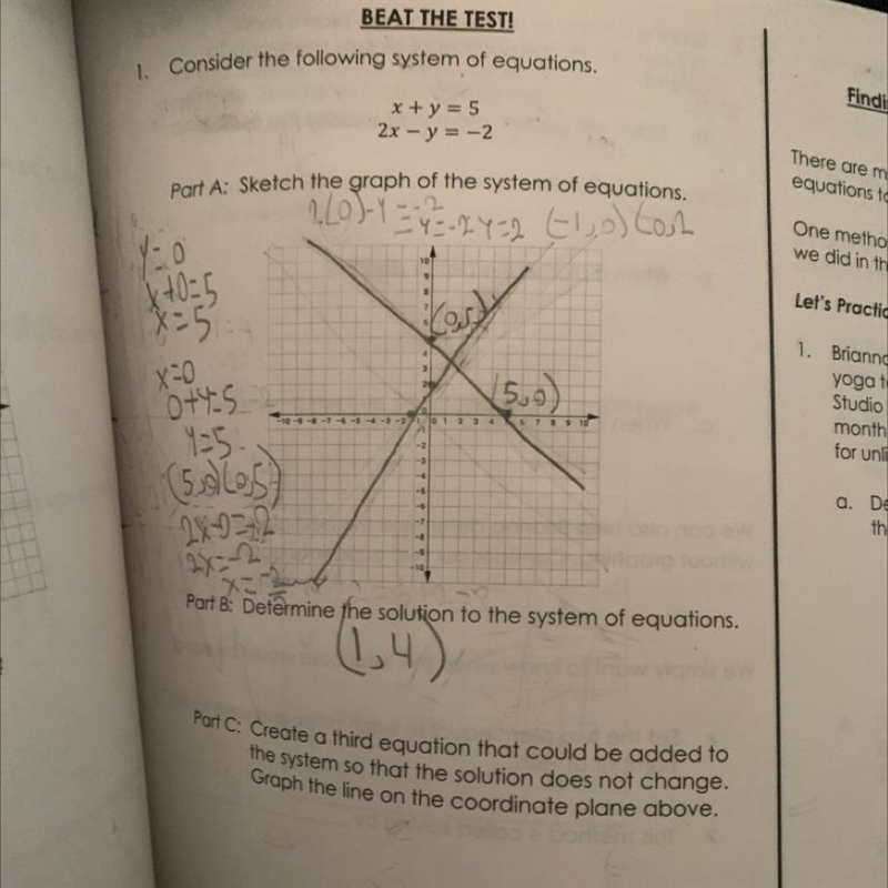 Create a third equation that could be added to the system so that this solution does-example-1