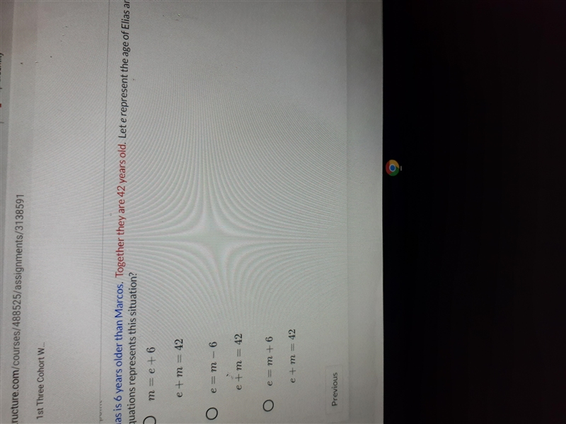 Elias is 6 years older than Marcos. Together they are 42 years old. Let e repr equations-example-1