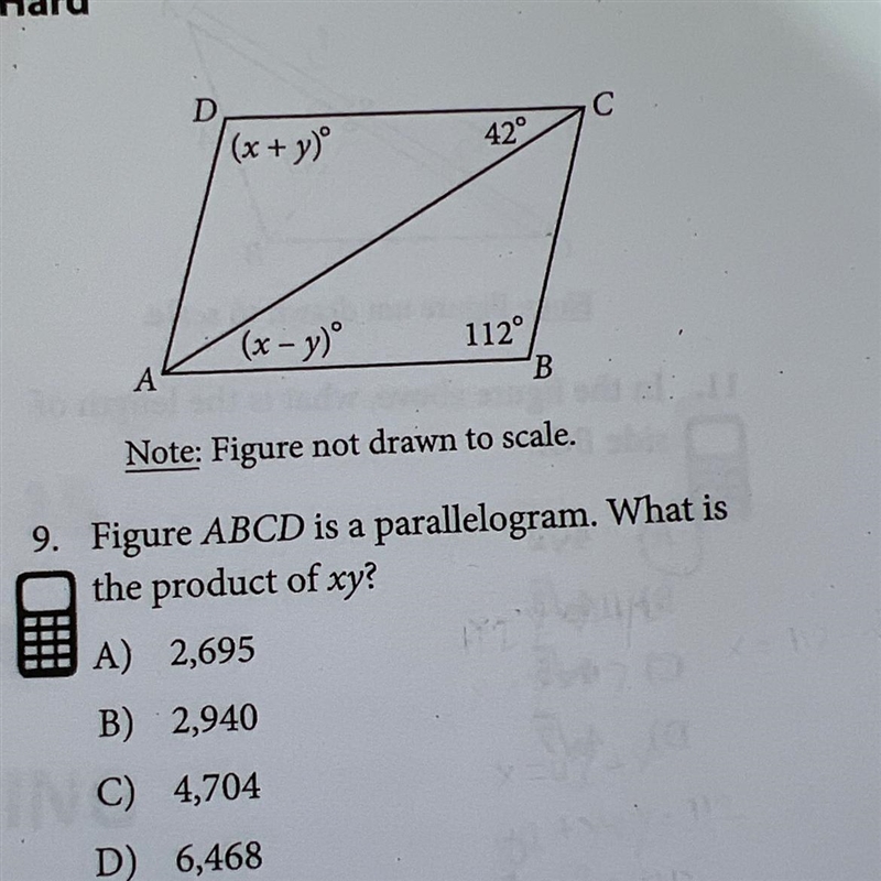 Figure ABCD is a parallelogram. What is the product of xy?-example-1