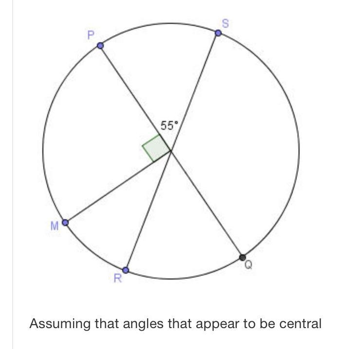 55MAssuming that angles that appear to be central angles are central angles, then-example-1