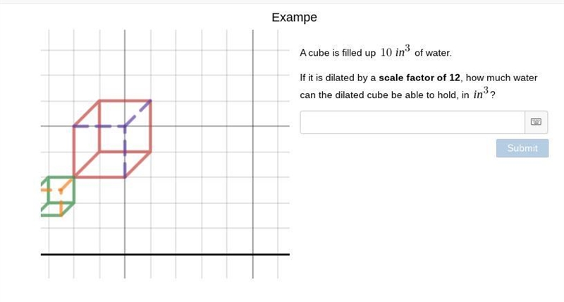 A cube is filled up `10\ in^{3}` of water.If it is dilated by a scale factor of 12, how-example-1