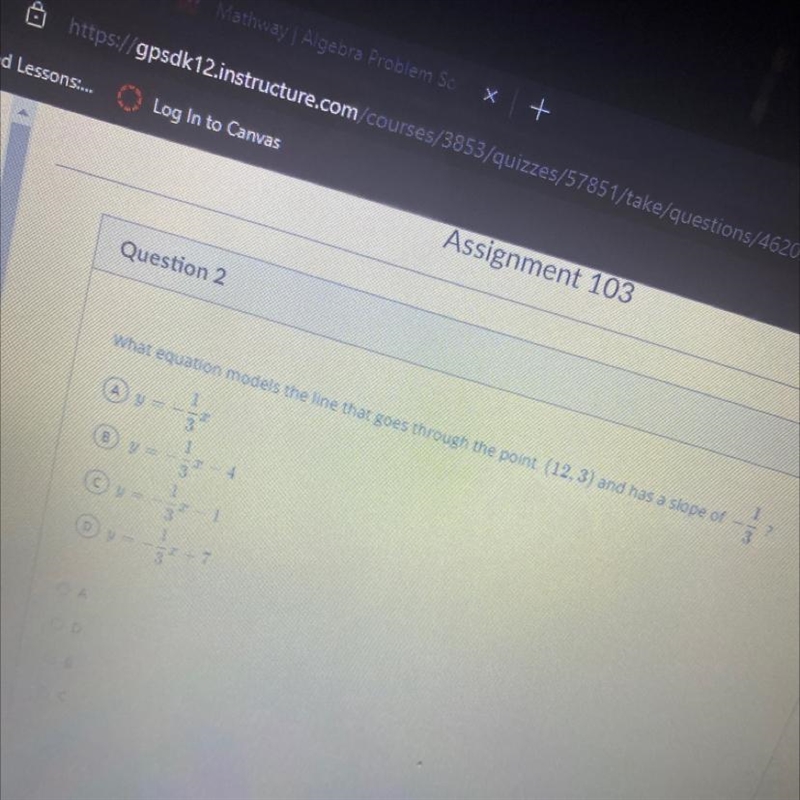 What equation models the line that goes through the point (12.3) and has a slope of-example-1