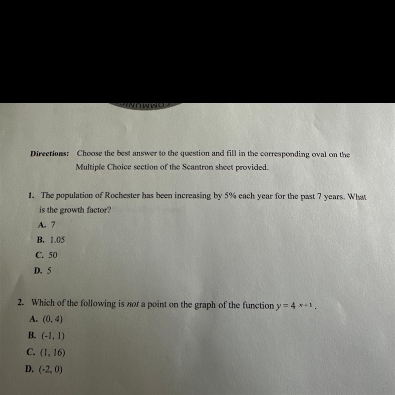 Directions: Choose the best answer to the question and fill in the corresponding oval-example-1