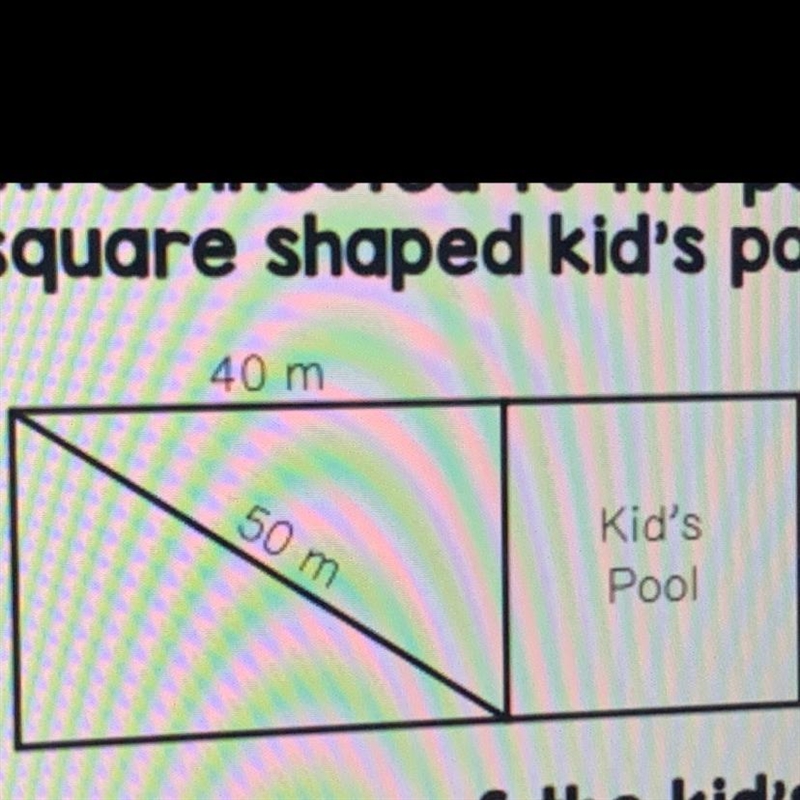 A diagram of a rectangular pool with a diagonal of 50 meters is shown below. Connected-example-1