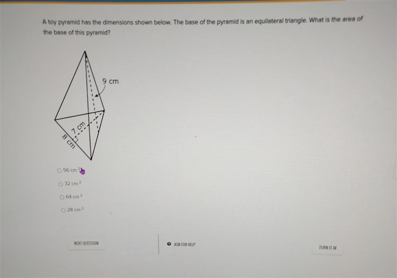 a toy pyramid has the dimensions shown below the base of the pyramid is in equal lateral-example-1