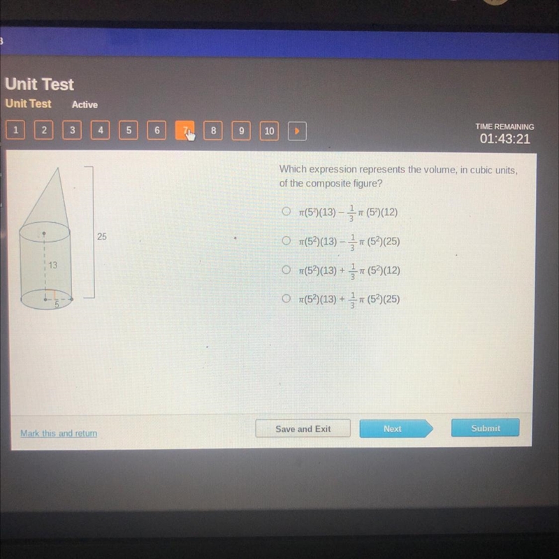 HELP ME PLEASE 13 25 Which expression represents the volume, in cubic units, of the-example-1