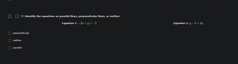 Identify the equations as parallel lines, perpendicular lines, or neither. A. perpendicular-example-1