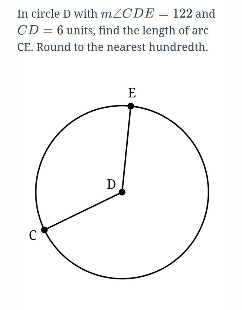 Find the length of arc CE. Round to the nearest hundredth.-example-1