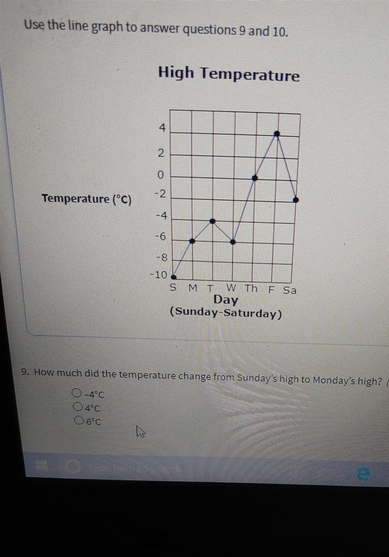 use the line graph to answer the question 9 and 10 how much did the temperature change-example-1