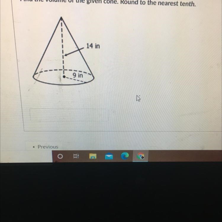 Find the volume of the given cone round to the nearest tenth-example-1