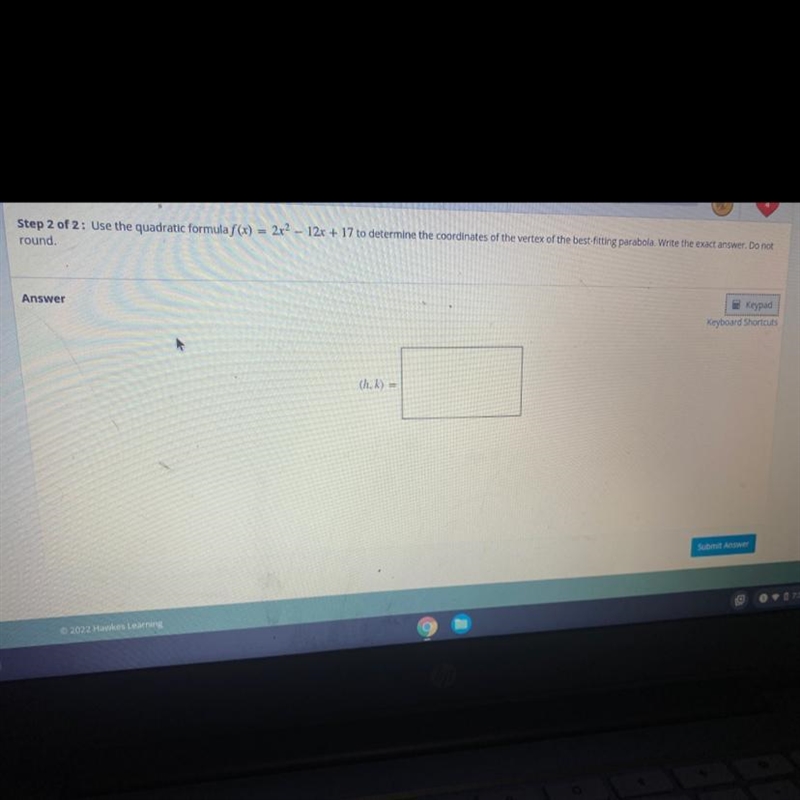 Use the quadratic formula f(x) =2x square -12x+17 to determine the coordinates of-example-1