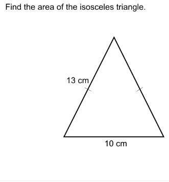 Find the area of the isosceles triangle.-example-1