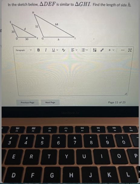 In the sketch below, ADEF is similar to AGHI. Find the length of side h.-example-1