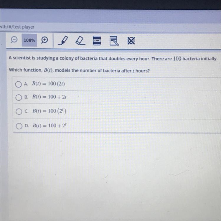 Which function B(t) models the number of bacteria after t hours-example-1