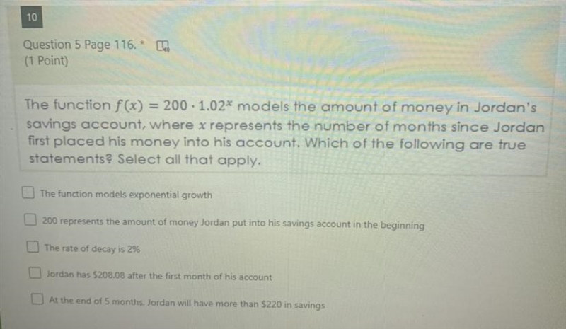 A the function Models exponential growthB 200 represents the amounts of money Jordan-example-1