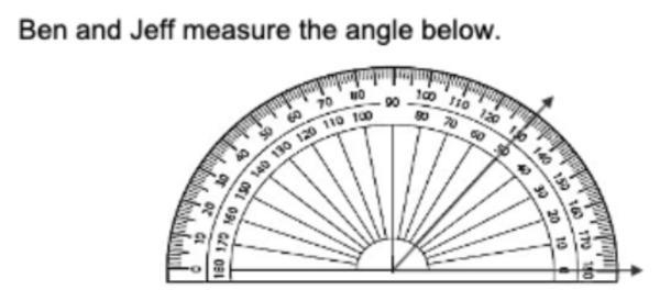 Ben says the measure of the angle is 50 ° , but Jeff says it is 130 ° . Who is correct-example-1