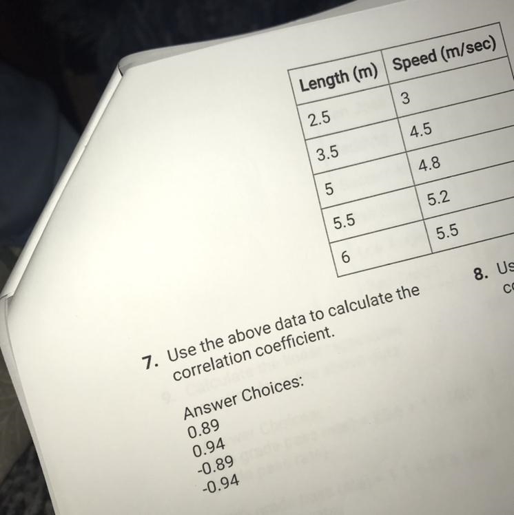 Use the above data to calculate the correlation coefficient Answer Choices.0.890.94-0.89-0.94-example-1