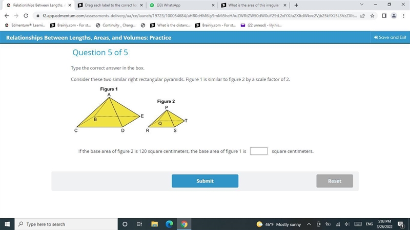 Type the correct answer in the box.Consider these two similar right rectangular pyramids-example-1