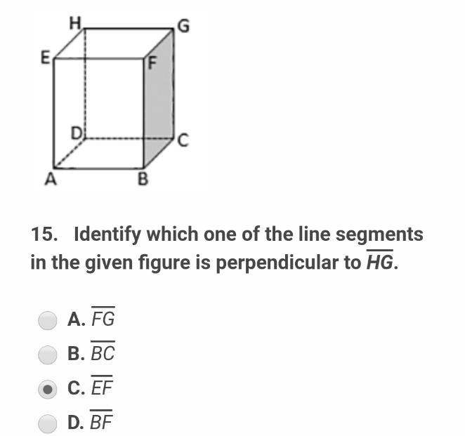 Identify which one of the line segments in the given figure is perpendicular to HG-example-1