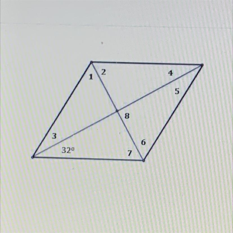 The quadrilateral shown is a rhombus. What is angle 4? A; 28 B; 32 C; 58 D; 90-example-1