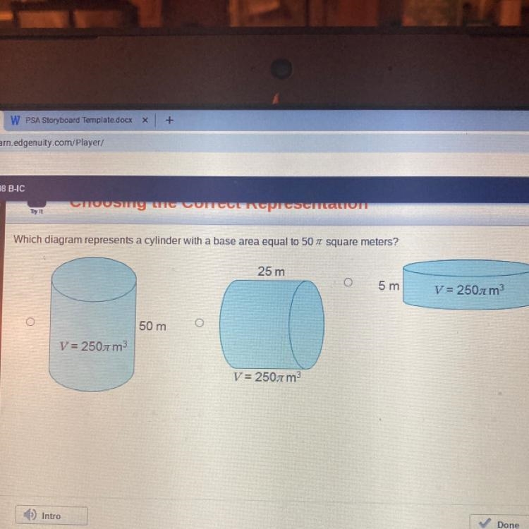 Which diagram represents a cylinder with a base area equal to 50 square meters? 25 m-example-1