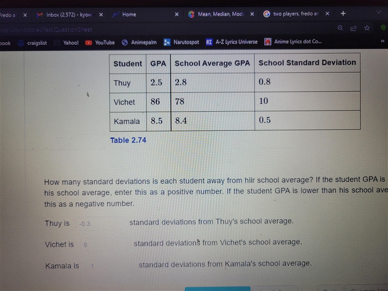 How many standard deviations is each student away from hiir school average? If the-example-1