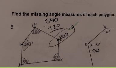 Find the missing angle measures of each polygon in 8-example-1