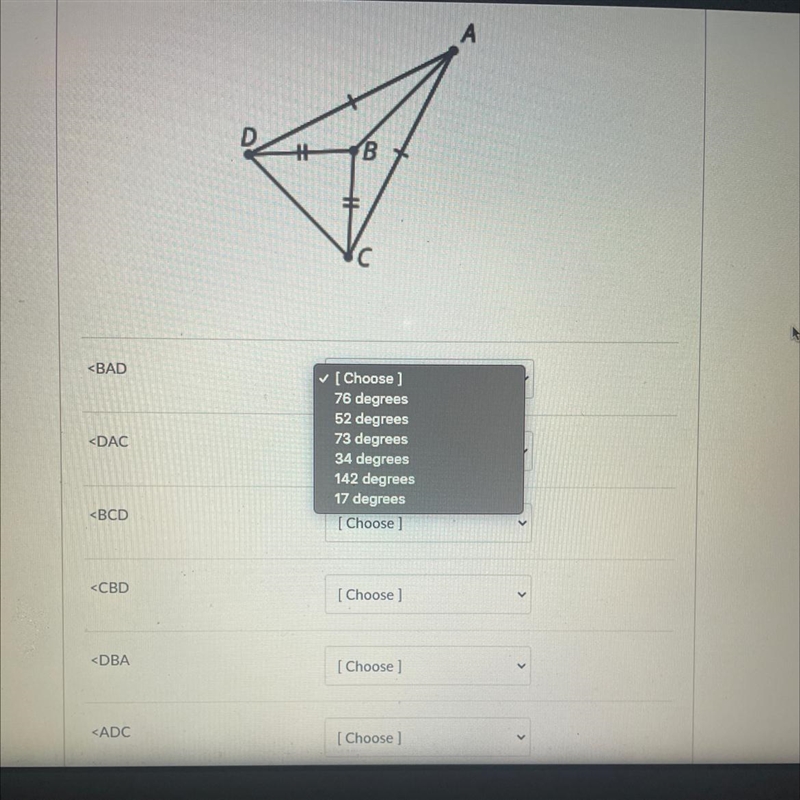 Triangles ACD and BCD are isosceles. Angle BAC has a measure of17 degrees and angle-example-1