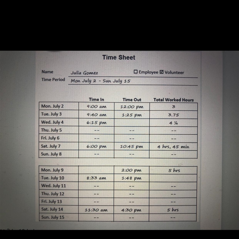 A. Calculate the time Julia finished on July 4B. Calculate the time Julia started-example-1