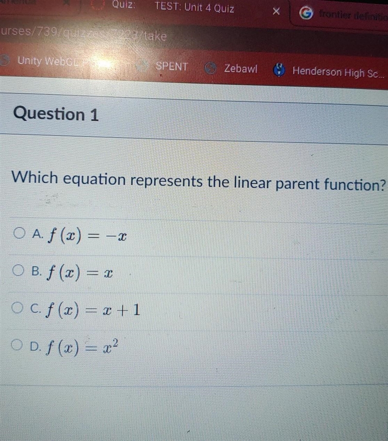 Which equation represents the linear parent function? awnsers are on the picture-example-1