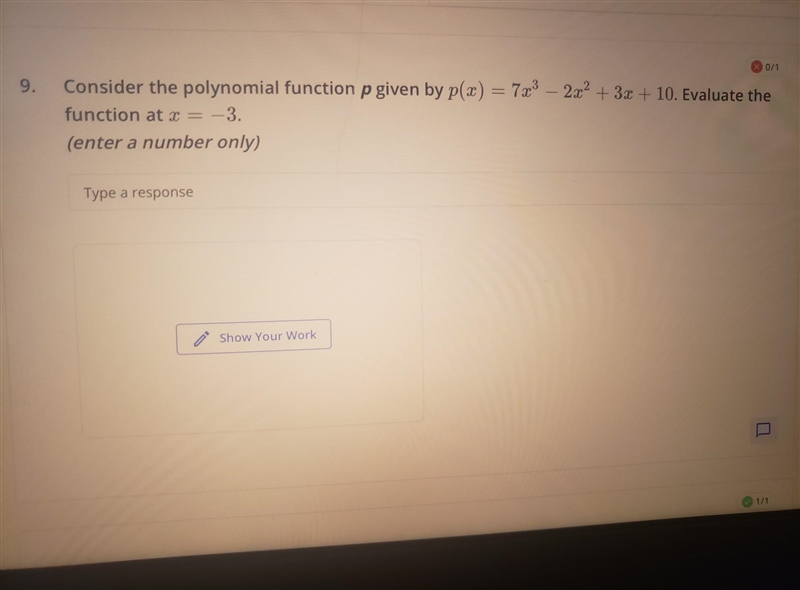 Consider the polynomial function p given by p(x)=7x³-2x²+3x+10. Evaluate the function-example-1