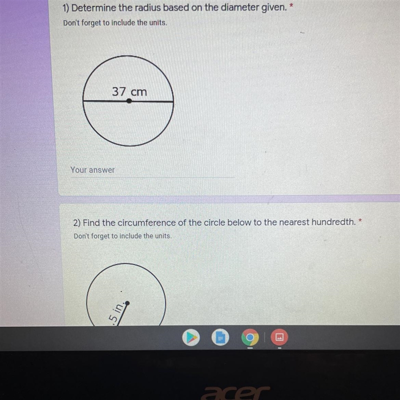 1) Determine the radius based on the diameter given.-example-1