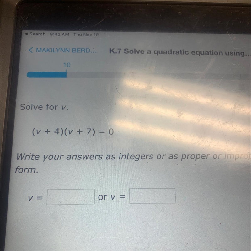 Solve for v. I need to know what v plus 4 is and what v plus 7 is.-example-1