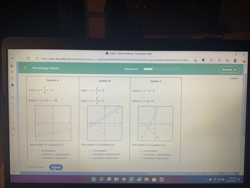 For each system of linear equation shown below , classify the system as “ consistent-example-1