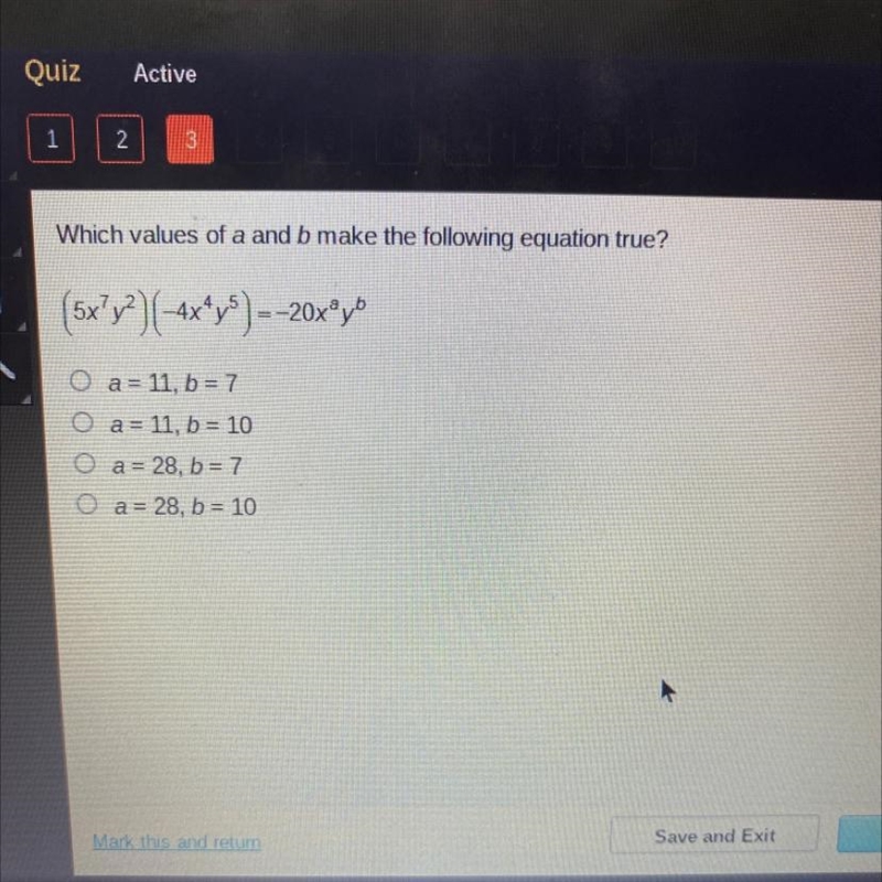 Which values of a and b make the following equation true-example-1