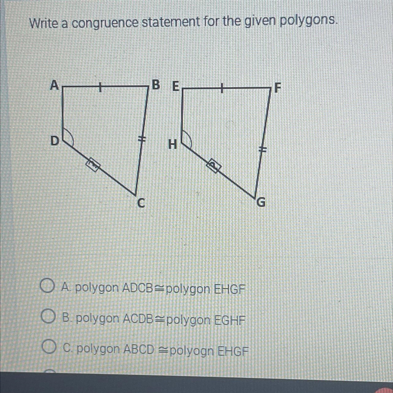 Write a congruence statement for the given polygons-example-1