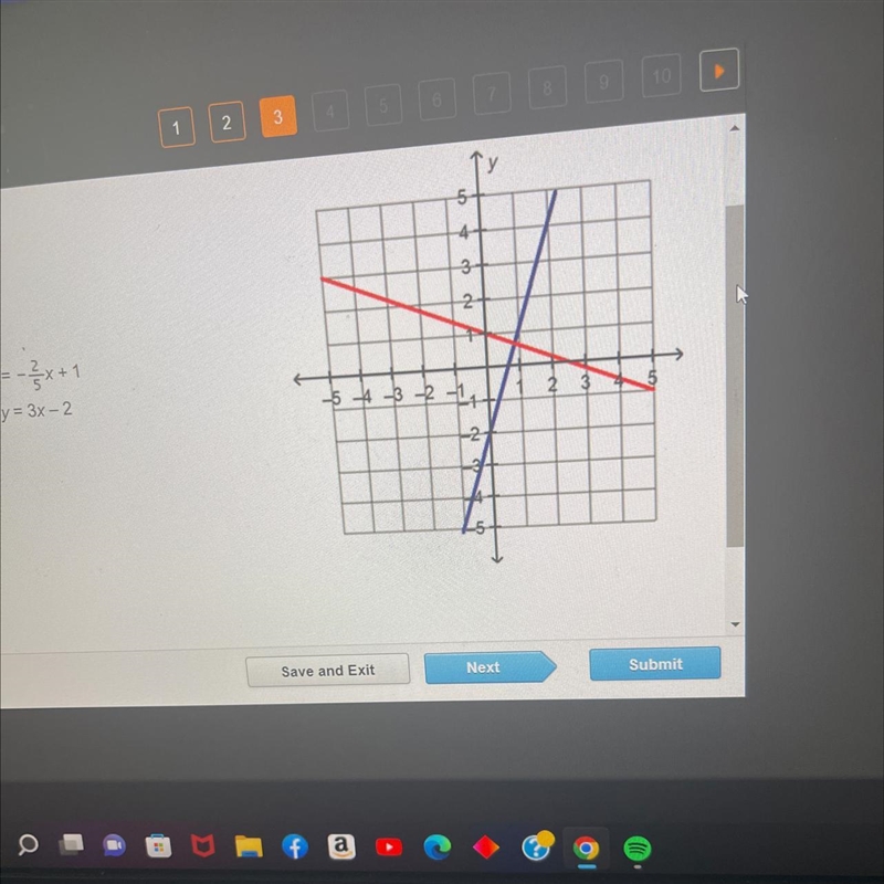 Which is the best approximation for the solution of the system of equations? y= -2/5x-example-1