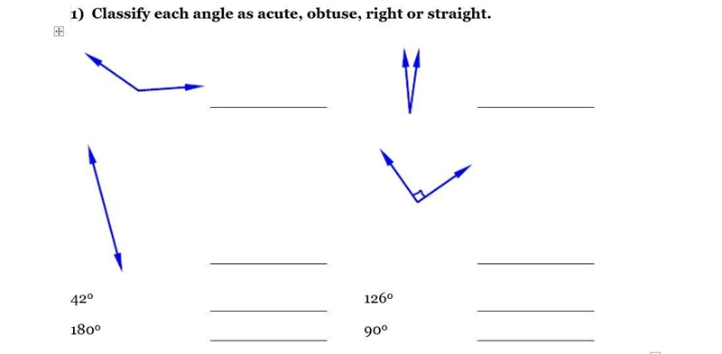 1) Classify each angle as acute, obtuse, right or straight.-example-1