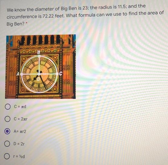 What formula do you use to find the area of big ben-example-1