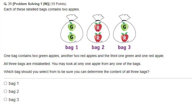 Each of these labelled bags contains two apples. One bag contains two green apples-example-1