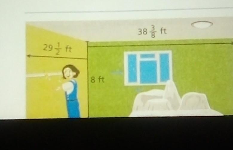 The dimensions of a room with one window and one door at a community center shown-example-1