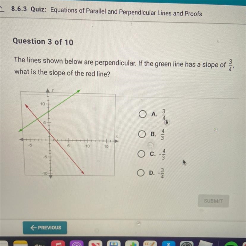 The lines shown below are perpendicular. If the green line has a slope of 23/1,what-example-1