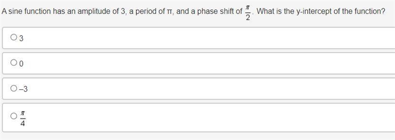 A sine function has an amplitude of 3, a period of π, and a phase shift of pi over-example-1