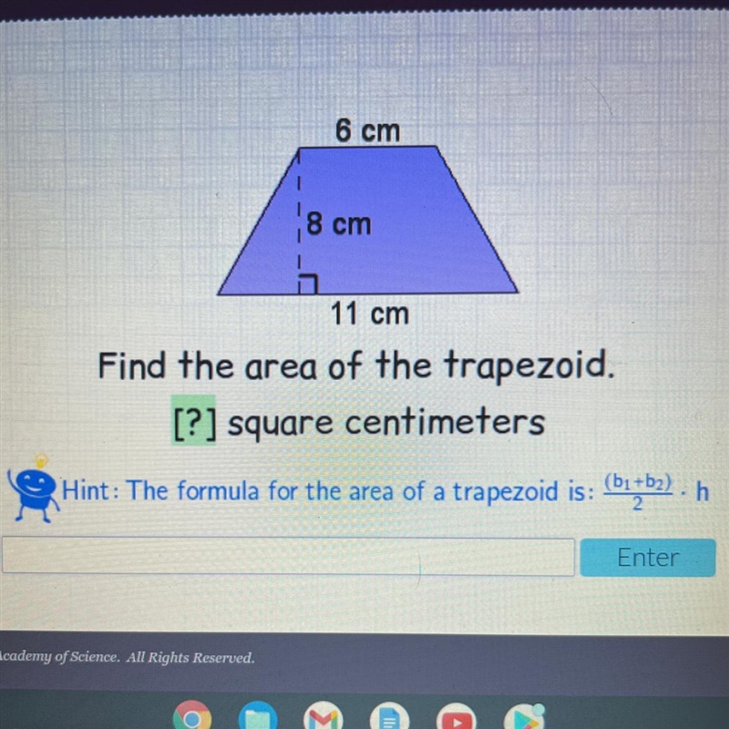 Please help I can’t find it ANYWHERE… find the area of the trapezoid square centimeters-example-1