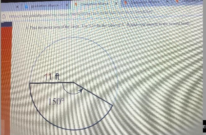 Find the sector area of the circle. Use 3.14 for the value of pi-example-2